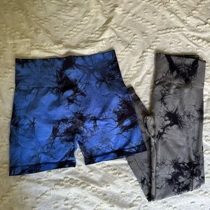 Tie dye workout leggings and short bundle